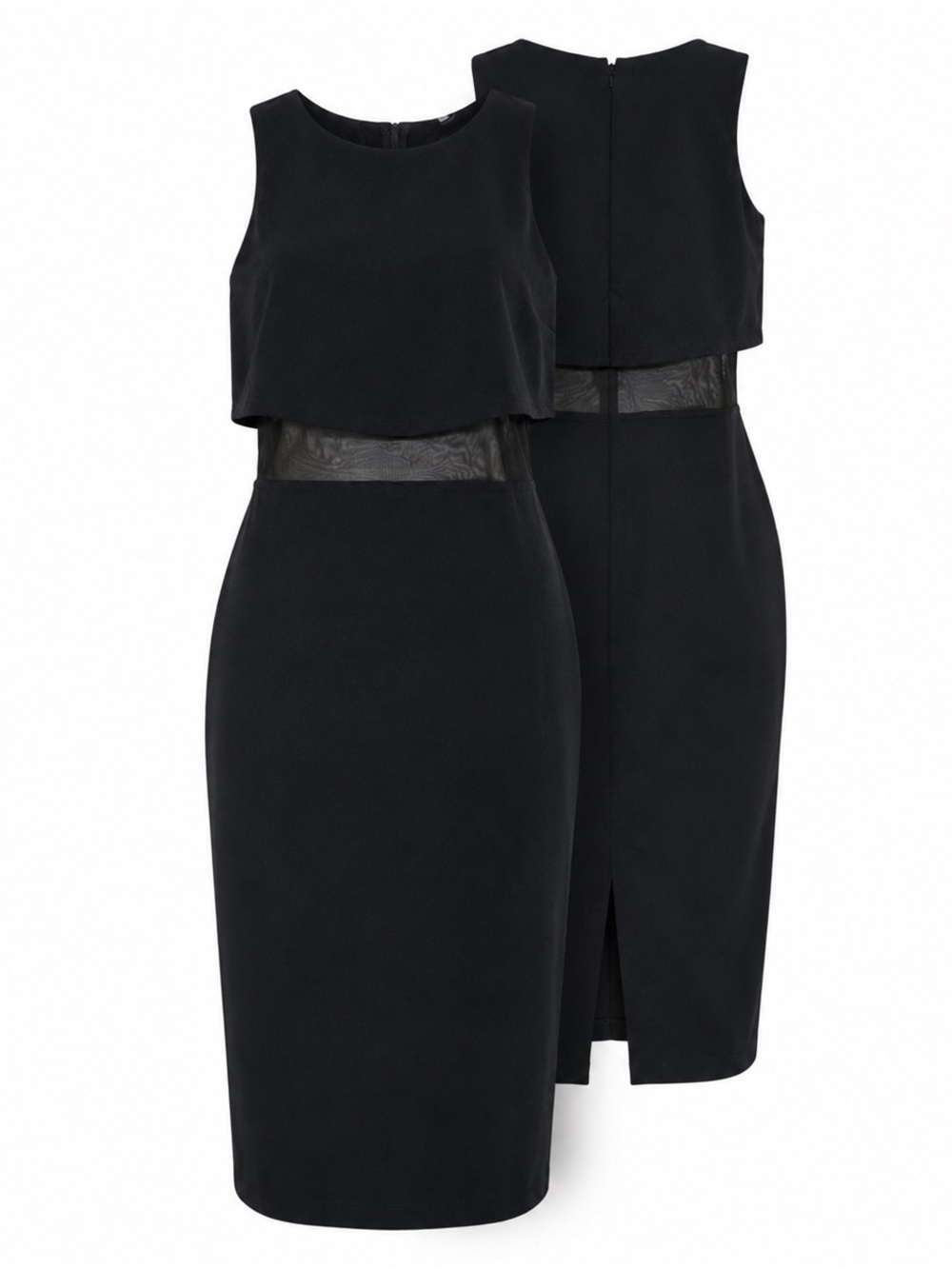 Forever 21 Black Sleeveless Midi Dress with Sheer Waist Panel